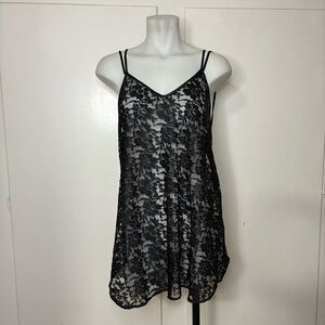 Vintage 90s Private Luxuries Black Lace Backless Sheer Mini Lingerie Slip Dress